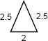 An isosceles triangle with a base measuring 2 units and sides measuring 2 point 5 units each.