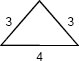 An isosceles triangle with a base measuring 4 units and sides measuring 3 units each.