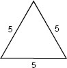 An isosceles triangle with a base measuring 5 units and sides measuring 5 units each.