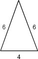 An isosceles triangle with a base measuring 4 units and sides measuring 6 units each.